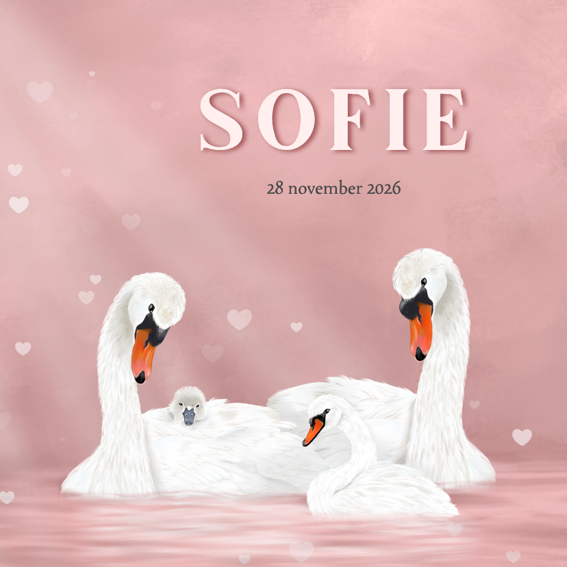 Geboortekaart meisje met zwanen - Geboortekaartjes Geboortekaartjes - Geboortekaart meisje met zwanen
