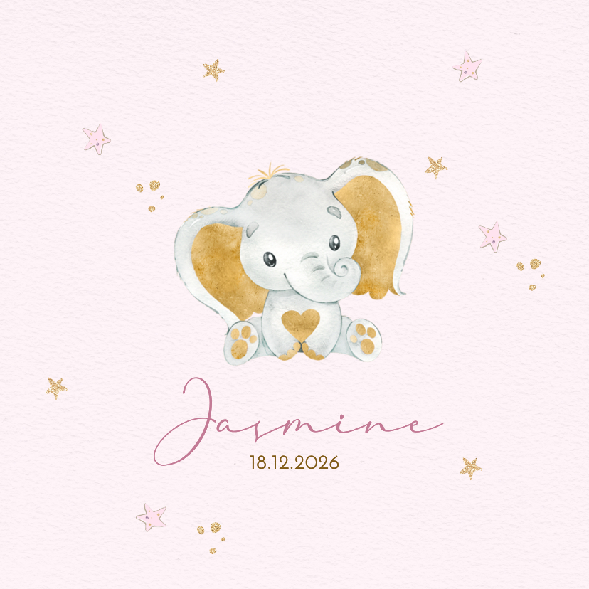 Geboortekaart meisje olifantje - Geboortekaartjes Geboortekaartjes - Geboortekaart meisje olifantje