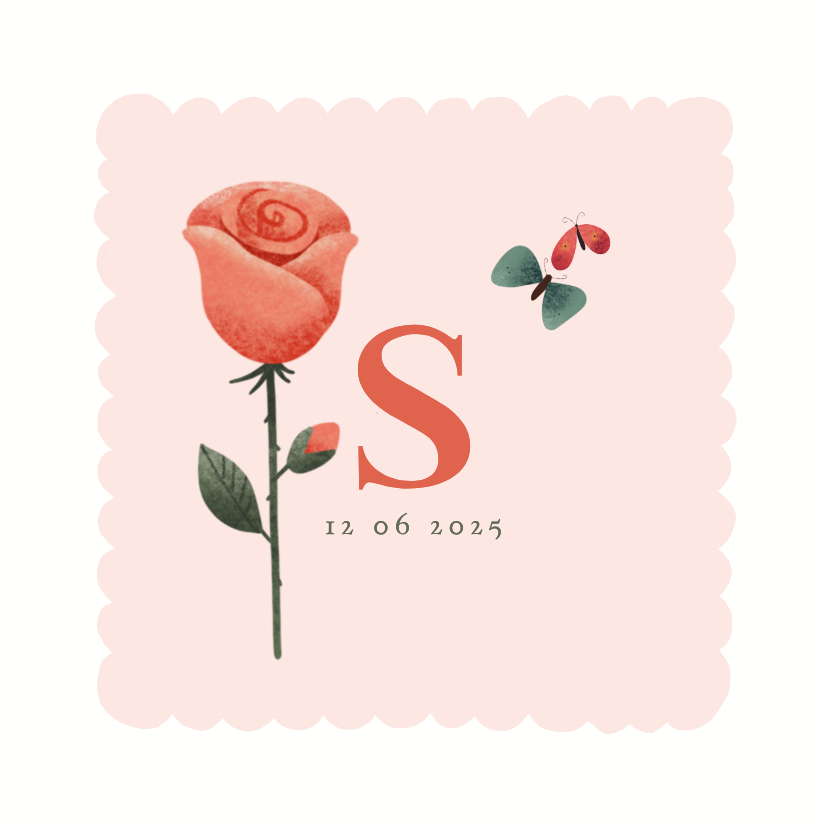 Geboortekaart met geboortebloem van juni: roos - Geboortekaartjes Geboortekaartjes - Geboortekaart met geboortebloem van juni: roos