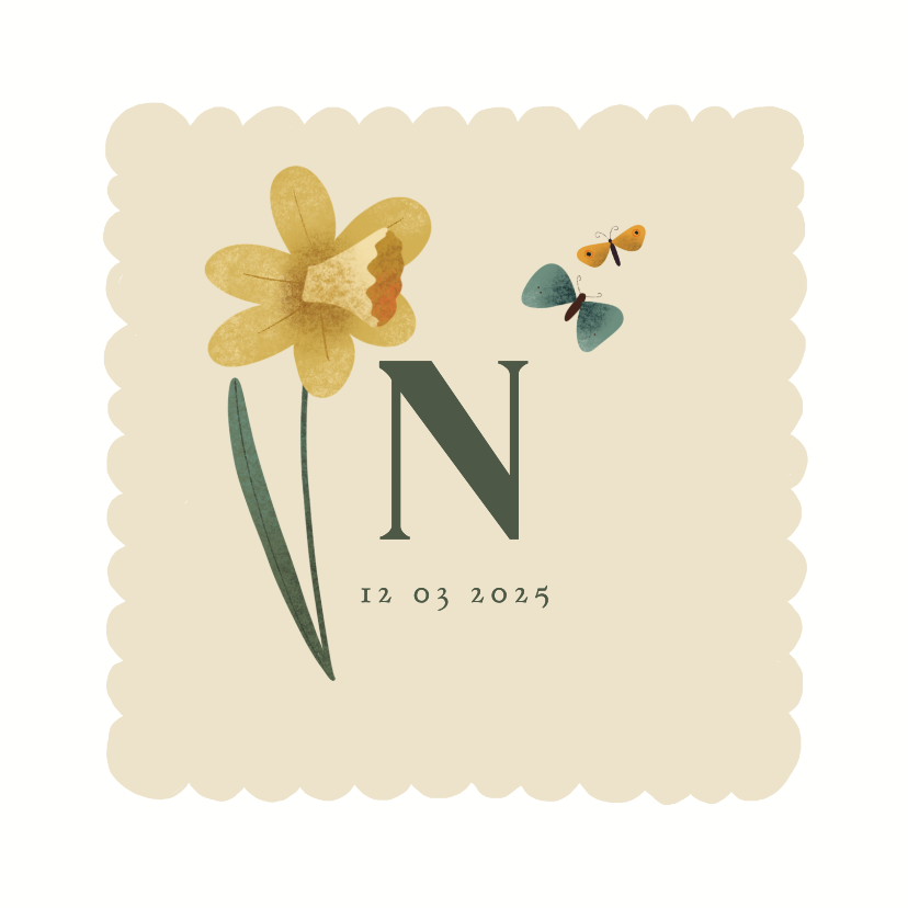 Geboortekaart met geboortebloem van maart: narcis - Geboortekaartjes Geboortekaartjes - Geboortekaart met geboortebloem van maart: narcis