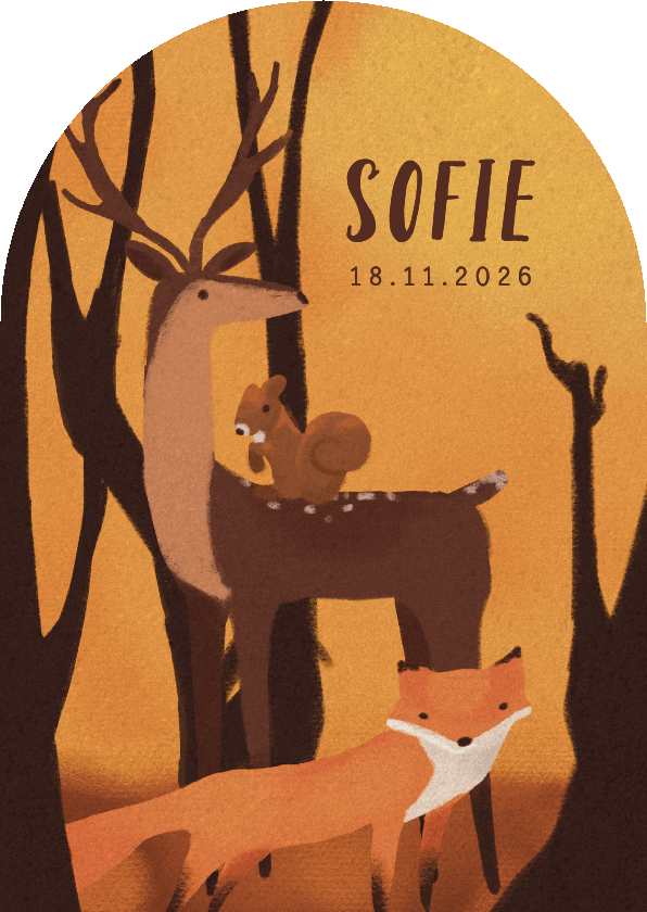 Geboortekaartjes - Geboortekaart met schattige herfst dieren