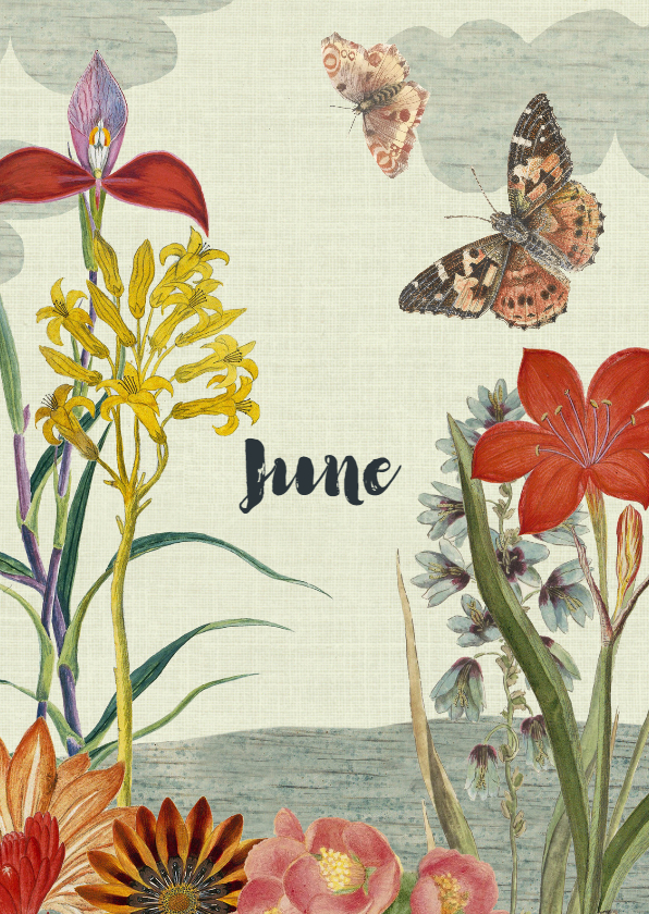 Geboortekaartjes - Geboortekaart met vintage bloemen en vlinders