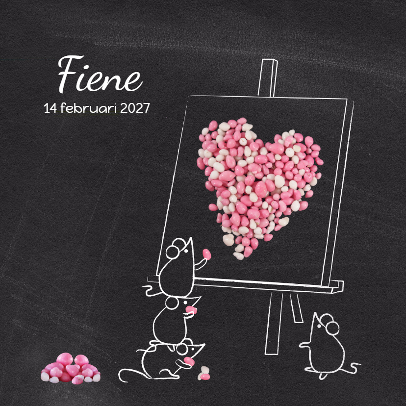 Geboortekaart muisjes roze hart - Geboortekaartjes Geboortekaartjes - Geboortekaart muisjes roze hart