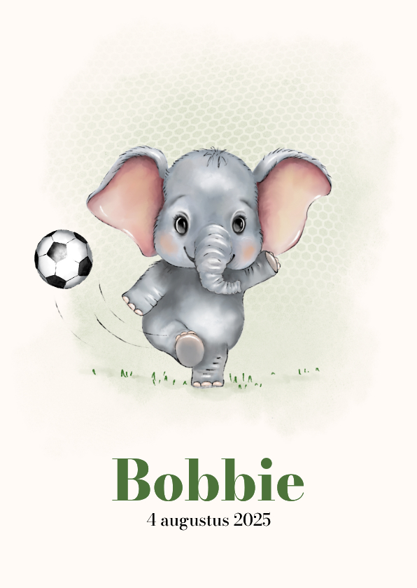 Geboortekaart olifantje met voetbal+ - Geboortekaartjes Geboortekaartjes - Geboortekaart olifantje met voetbal+