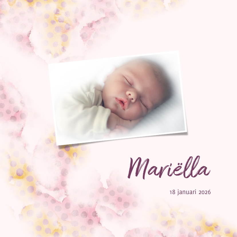 Geboortekaartjes - Geboortekaart roze/zalm met stippen en eigen foto