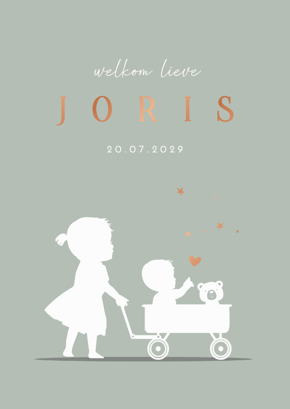 Geboortekaartjes - Geboortekaart Silhouet zus groen