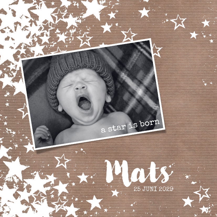 Geboortekaart stoere hippe fotokaart met sterren kraft-stijl - Geboortekaartjes Geboortekaartjes - Geboortekaart stoere hippe fotokaart met sterren kraft-stijl