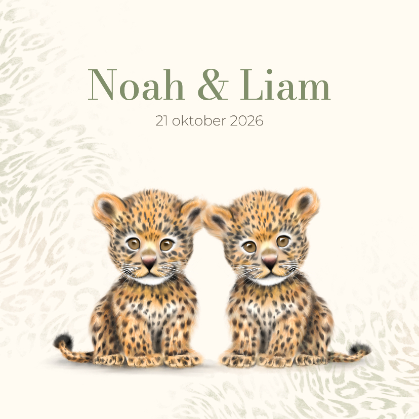 Geboortekaart tweeling panter - Geboortekaartjes Geboortekaartjes - Geboortekaart tweeling panter