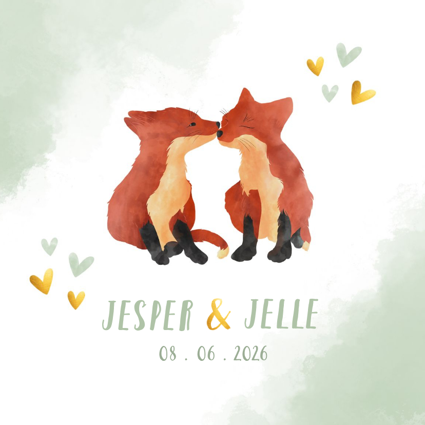 Geboortekaart tweeling vosjes jongen waterverf achtergrond - Geboortekaartjes Geboortekaartjes - Geboortekaart tweeling vosjes jongen waterverf achtergrond