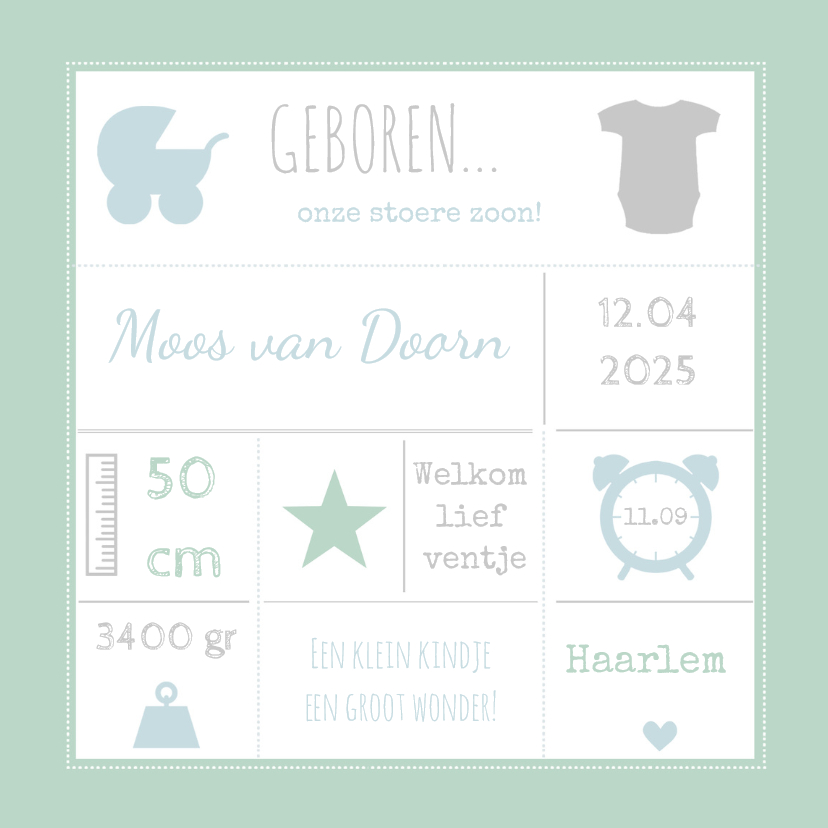 Geboortekaart typografie mint-BC - Geboortekaartjes Geboortekaartjes - Geboortekaart typografie mint-BC