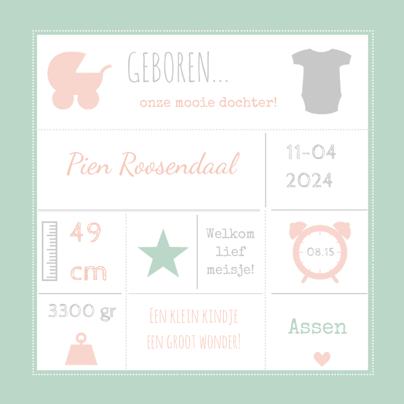Geboortekaart typografie roze-BC - Geboortekaartjes Geboortekaartjes - Geboortekaart typografie roze-BC