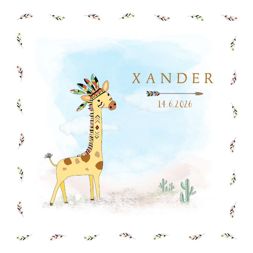 Geboortekaart wigwam, giraffe met tooi - Geboortekaartjes Geboortekaartjes - Geboortekaart wigwam, giraffe met tooi
