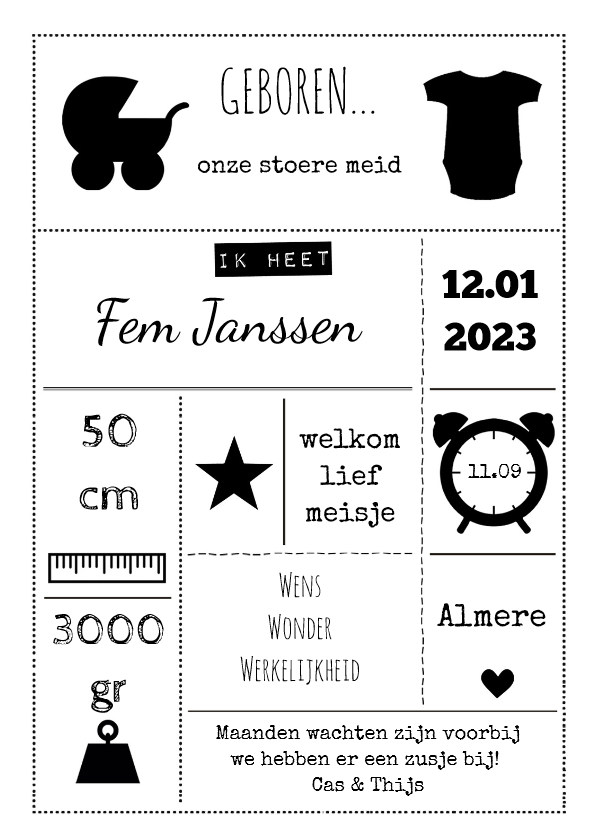 Geboortekaart zwart wit - BC - Geboortekaartjes Geboortekaartjes - Geboortekaart zwart wit - BC
