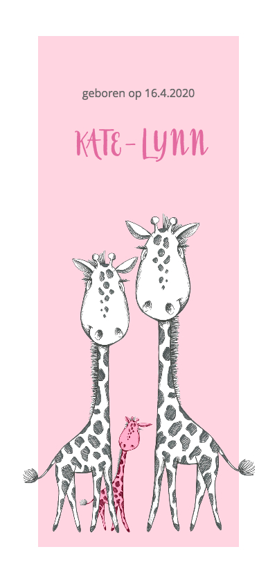 Geboortekaart zwart-wit-roze giraffe - Geboortekaartjes Geboortekaartjes - Geboortekaart zwart-wit-roze giraffe