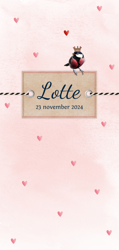 Geboortekaartje aquarel koolmeesje op label dochter - Geboortekaartjes Geboortekaartjes - Geboortekaartje aquarel koolmeesje op label dochter