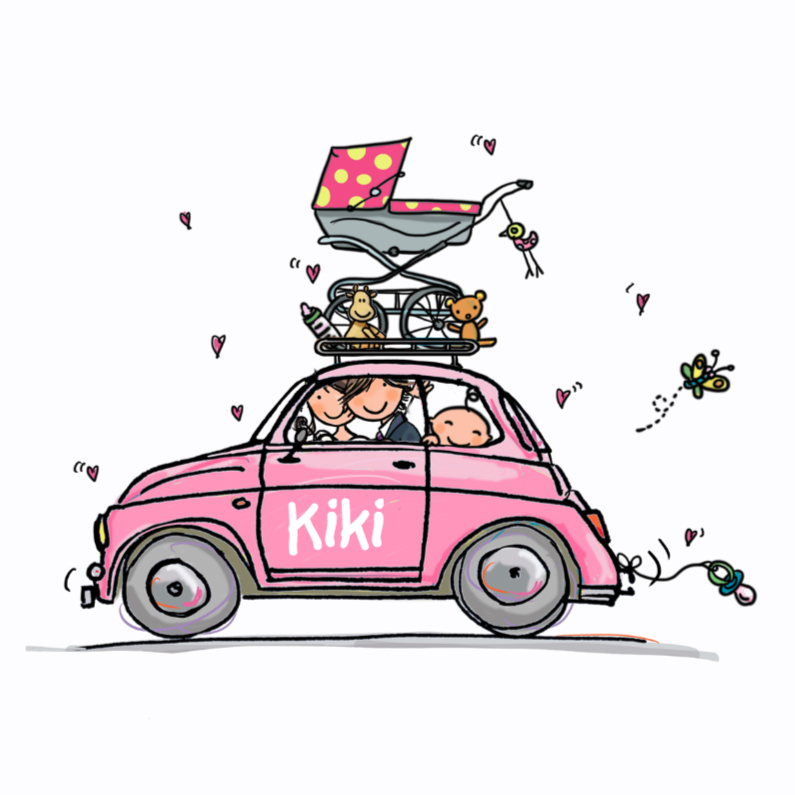 Geboortekaartje auto roze - Geboortekaartjes Geboortekaartjes - Geboortekaartje auto roze