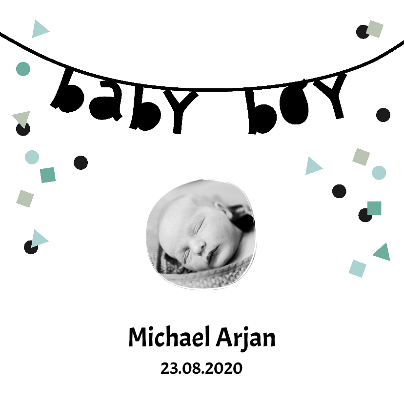 Geboortekaartjes - Geboortekaartje baby boy slinger confetti