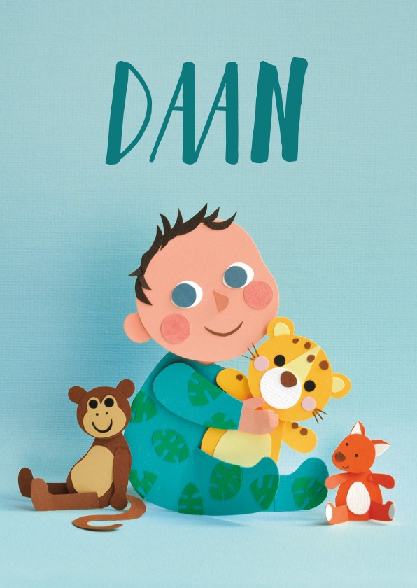 Geboortekaartje baby met knuffels - Geboortekaartjes Geboortekaartjes - Geboortekaartje baby met knuffels