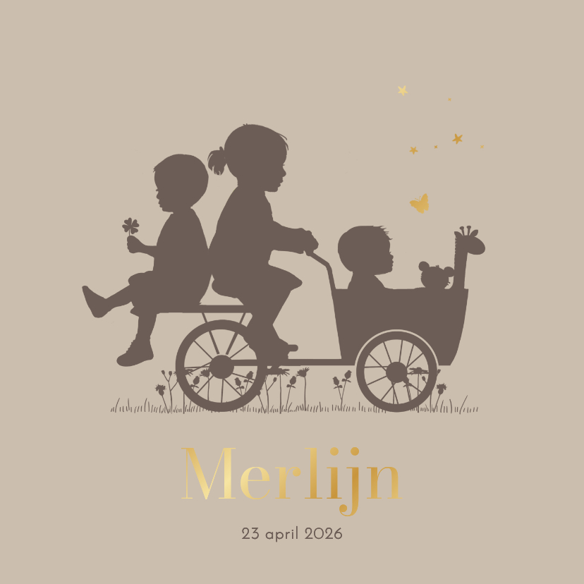 Geboortekaartje bakfiets met kinderen giraf - Geboortekaartjes Geboortekaartjes - Geboortekaartje bakfiets met kinderen giraf