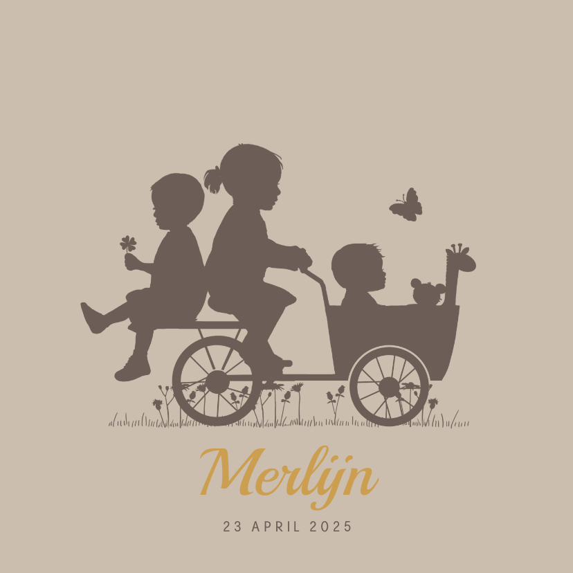 Geboortekaartje bakfiets met kinderen giraf - Geboortekaartjes Geboortekaartjes - Geboortekaartje bakfiets met kinderen giraf