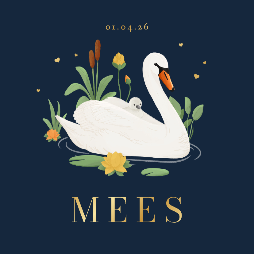 Geboortekaartje blauw zwaan waterlelie groen stijlvol goud - Geboortekaartjes Geboortekaartjes - Geboortekaartje blauw zwaan waterlelie groen stijlvol goud