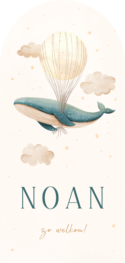 Geboortekaartje blauwe walvis boog met sterren en maan - Geboortekaartjes Geboortekaartjes -  Geboortekaartje blauwe walvis boog met sterren en maan