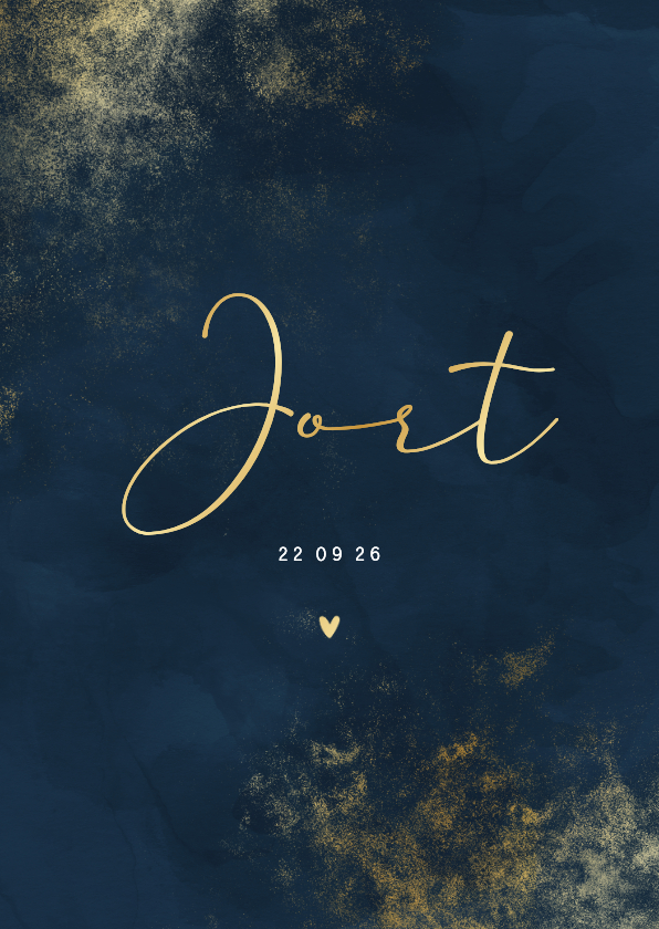 Geboortekaartjes - Geboortekaartje blauwe waterverf met gouden poeder