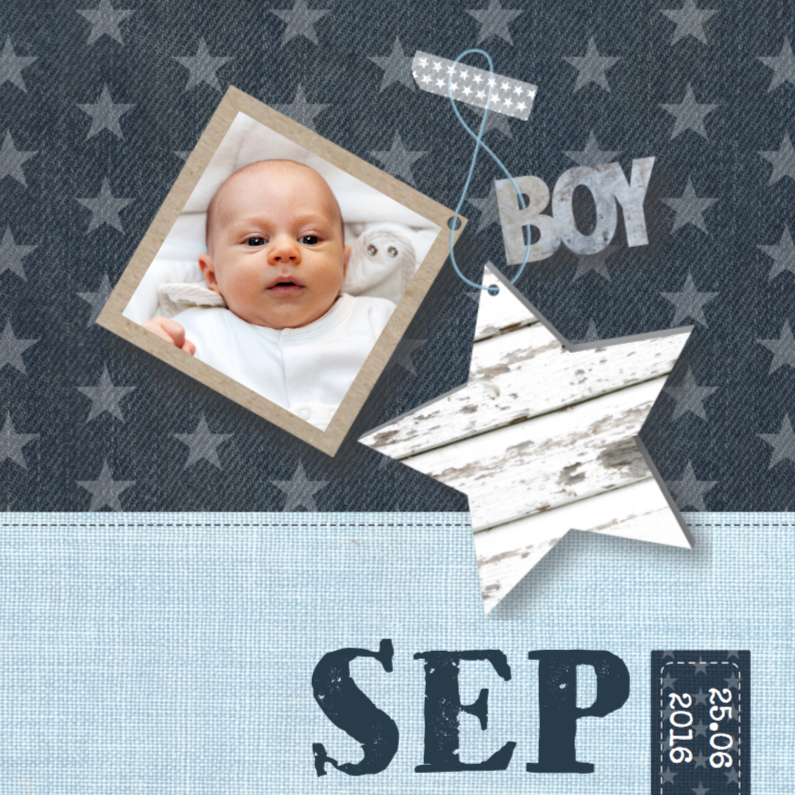 Geboortekaartje Boy Stars & Foto - Geboortekaartjes Geboortekaartjes - Geboortekaartje Boy Stars & Foto