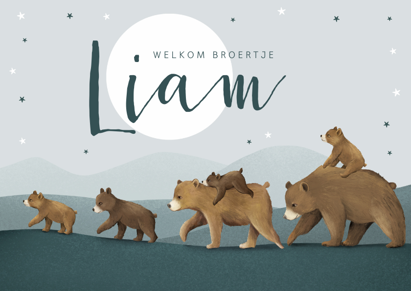 Geboortekaartje broertje dieren beren familie sterren maan - Geboortekaartjes Geboortekaartjes - Geboortekaartje broertje dieren beren familie sterren maan