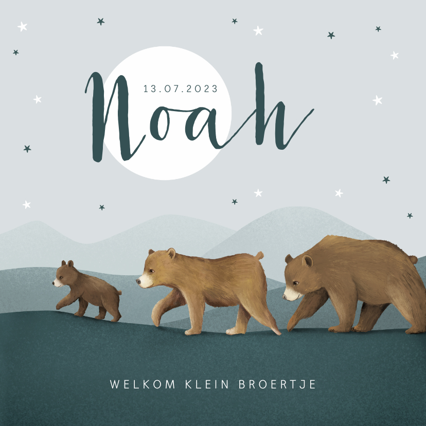 Geboortekaartje broertje dieren beren familie sterren - Geboortekaartjes Geboortekaartjes - Geboortekaartje broertje dieren beren familie sterren