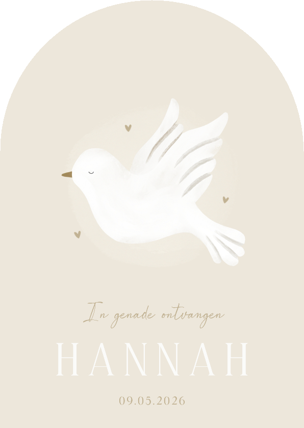 Geboortekaartjes - Geboortekaartje christelijk duif hartjes neutraal boogvorm