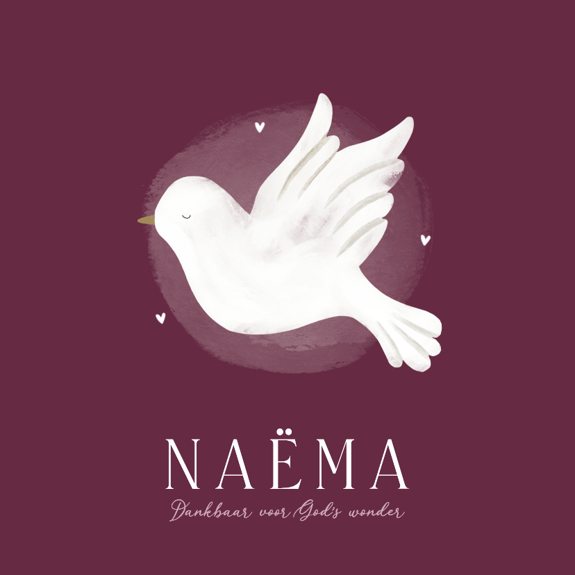 Geboortekaartjes - Geboortekaartje christelijk duifje en kleine hartjes
