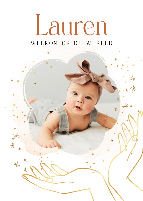 Geboortekaartje christelijk illustratie handen sterren goud - Geboortekaartjes Geboortekaartjes - Geboortekaartje christelijk illustratie handen sterren goud
