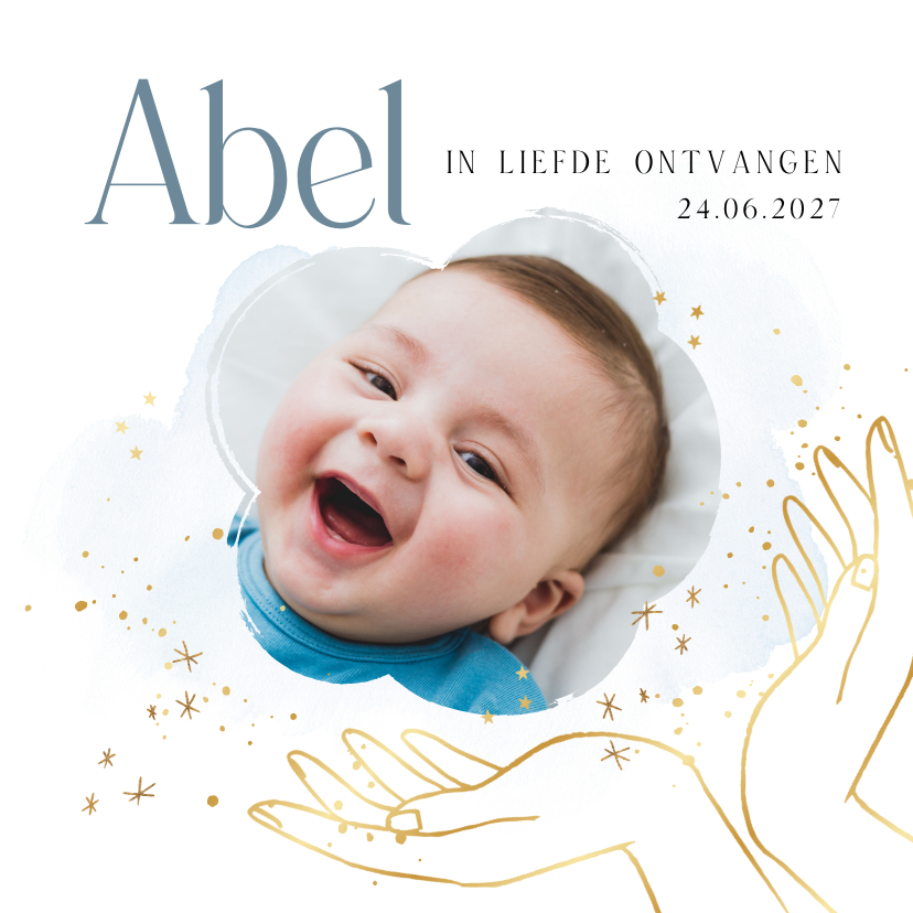 Geboortekaartje christelijk lief lijnillustratie goudfolie - Geboortekaartjes Geboortekaartjes - Geboortekaartje christelijk lief lijnillustratie goudfolie
