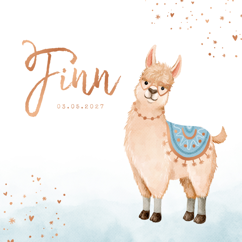 Geboortekaartje dieren alpaca waterverf hartjes koper jongen - Geboortekaartjes Geboortekaartjes - Geboortekaartje dieren alpaca waterverf hartjes koper jongen