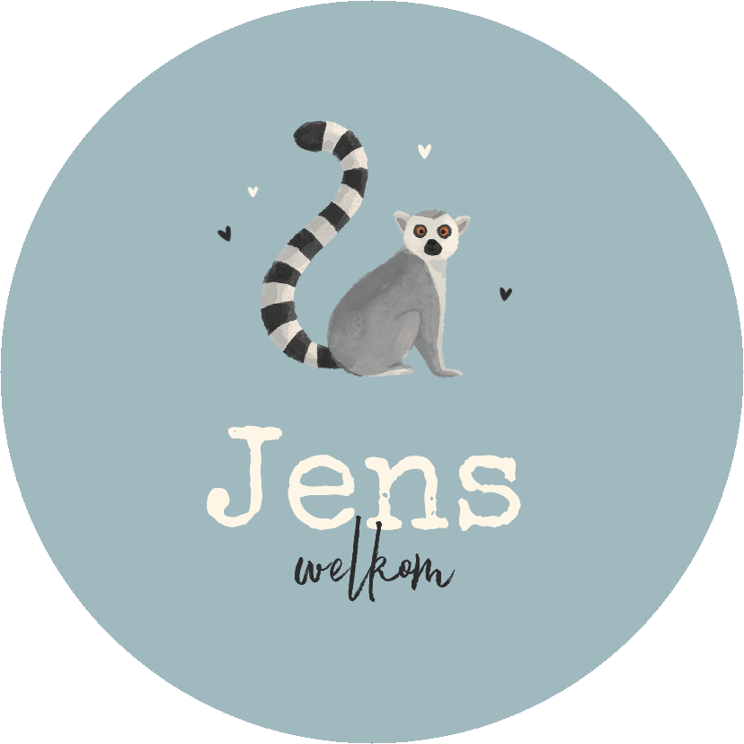 Geboortekaartjes - Geboortekaartje dieren maki stoer lief origineel cirkelvorm