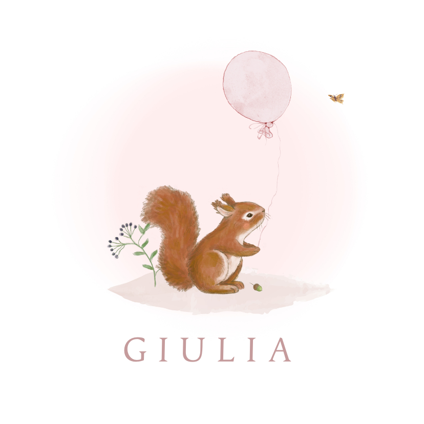 Geboortekaartjes - Geboortekaartje - eekhoorn met ballon meisje