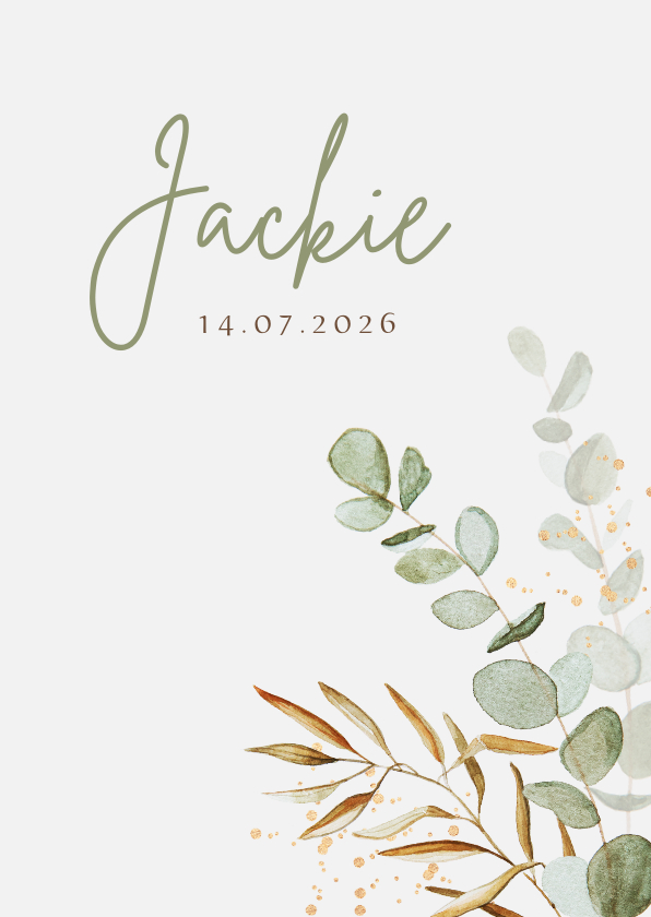 Geboortekaartje eucalyptus natuurlijk stijlvol unisex goud - Geboortekaartjes Geboortekaartjes - Geboortekaartje eucalyptus natuurlijk stijlvol unisex goud