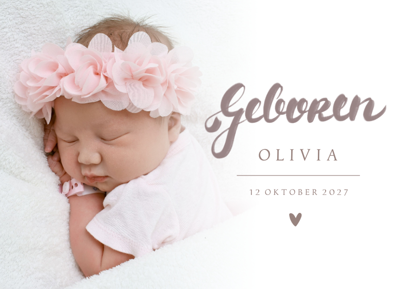Geboortekaartjes - Geboortekaartje foto en handlettering oudroze