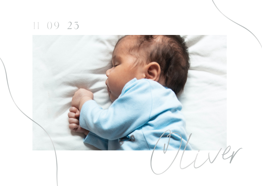 Geboortekaartjes - Geboortekaartje foto en zilverfolie lijn