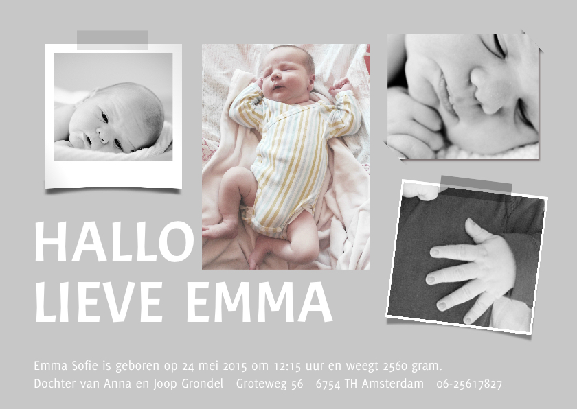 Geboortekaartje fotocollage baby kleur - Geboortekaartjes Geboortekaartjes - Geboortekaartje fotocollage baby kleur
