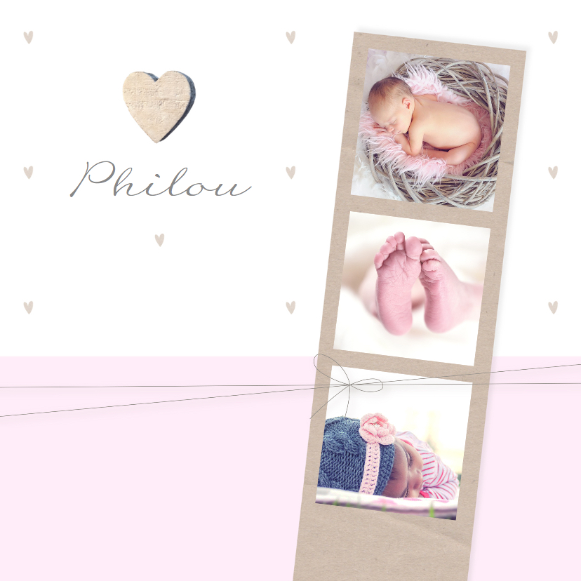 Geboortekaartje fotostrip hartje - Geboortekaartjes Geboortekaartjes - Geboortekaartje fotostrip hartje