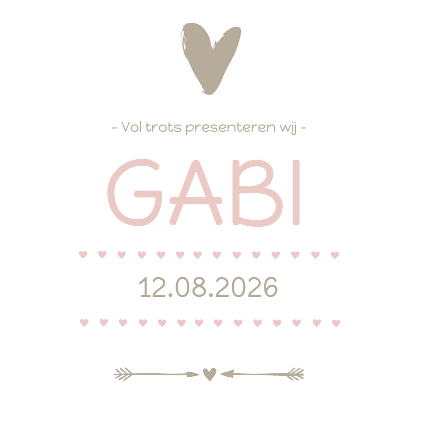 Geboortekaartje Gabi roze hart - Geboortekaartjes Geboortekaartjes - Geboortekaartje Gabi roze hart