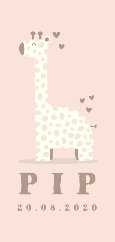 Geboortekaartjes - Geboortekaartje giraf meisje met hartjes