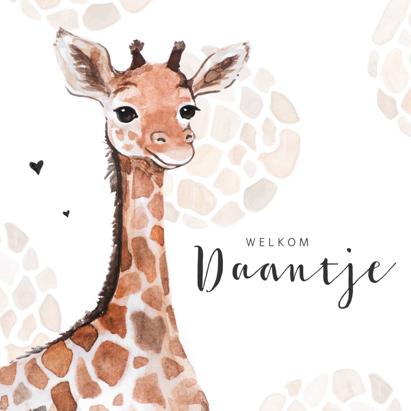 Geboortekaartjes - Geboortekaartje giraf patroon lief jongen  meisje hartjes