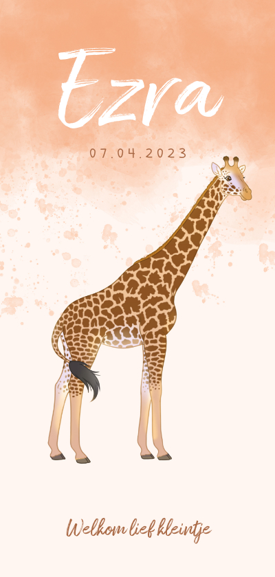 Geboortekaartjes - Geboortekaartje giraffe lief waterverf