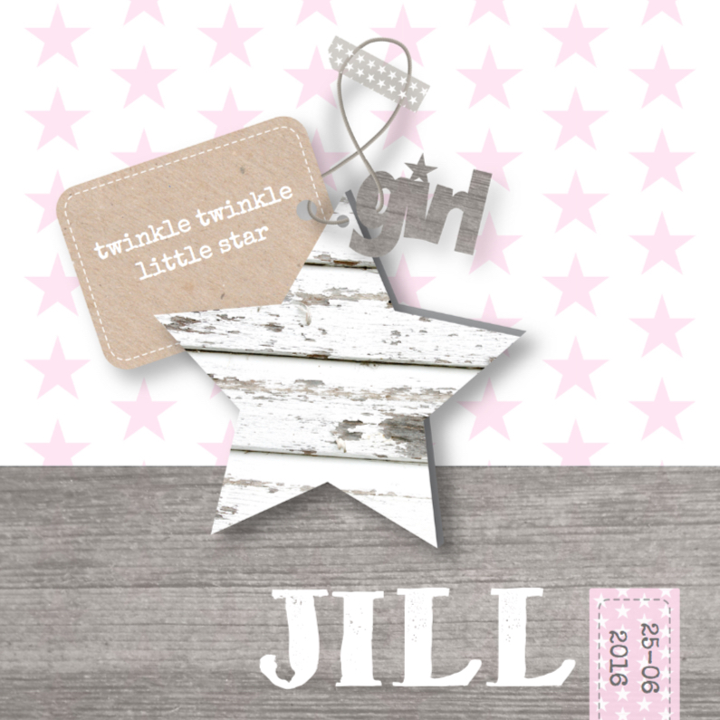 Geboortekaartje Girl Stars - Geboortekaartjes Geboortekaartjes - Geboortekaartje Girl Stars