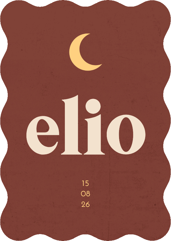 Geboortekaartjes - Geboortekaartje golvend roestbruin met maan