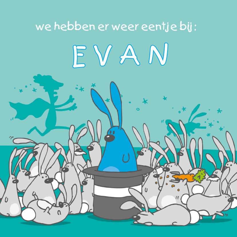 Geboortekaartjes - Geboortekaartje grappig met konijntjes blauw