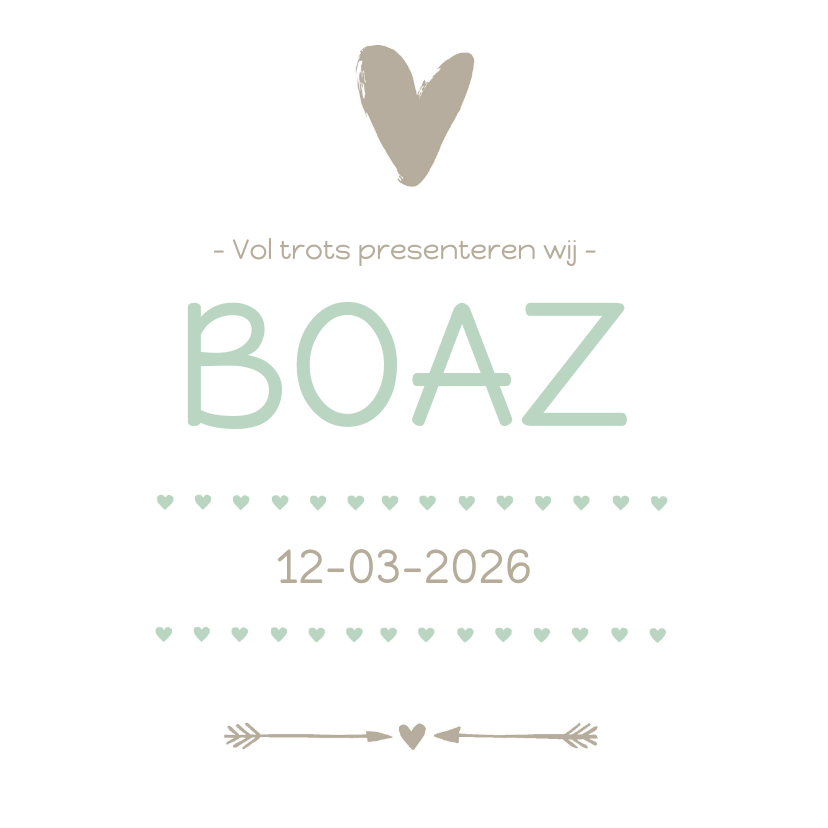 Geboortekaartje groen hart Boaz - Geboortekaartjes Geboortekaartjes - Geboortekaartje groen hart Boaz